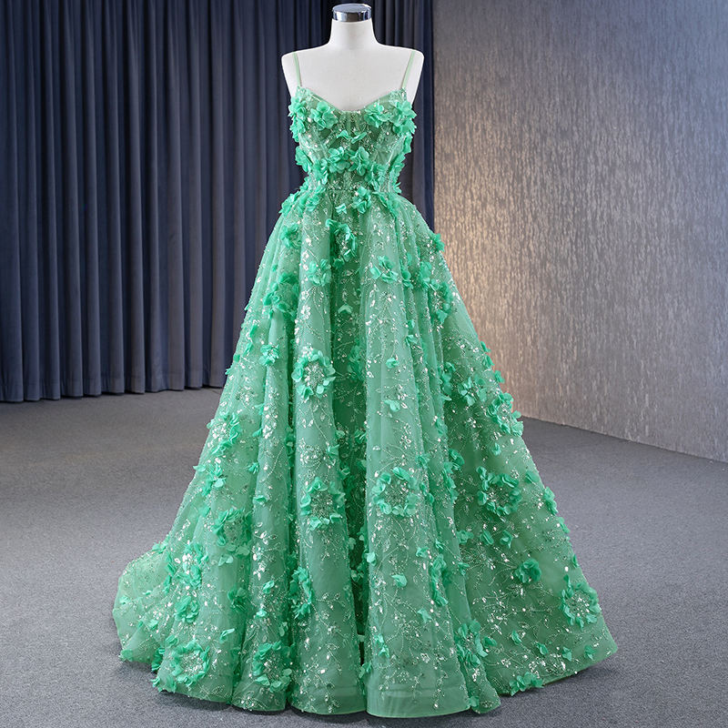 Unique Design Green Suspenders Hot Sale High Quality Evening Prom Party Dress Fashion