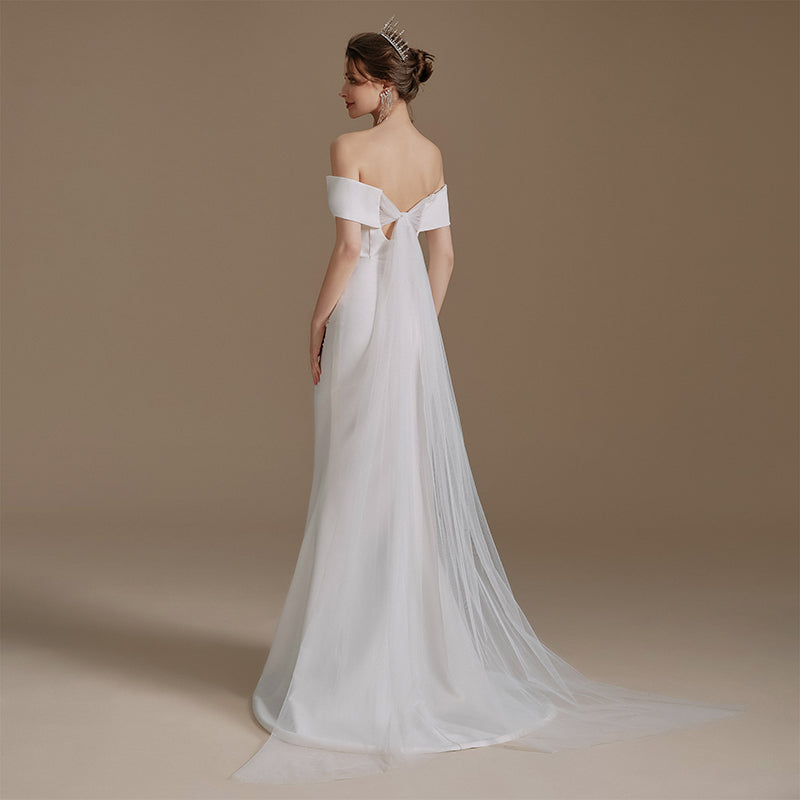 Mermaid Wedding Dress Elegant Satin Off Shoulder White Slim Wedding Bridal Dress - Image 2