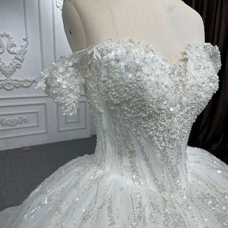 Beaded Full Of Sequins Flower Sweetheart wedding Ball Gown Dresses - Image 6