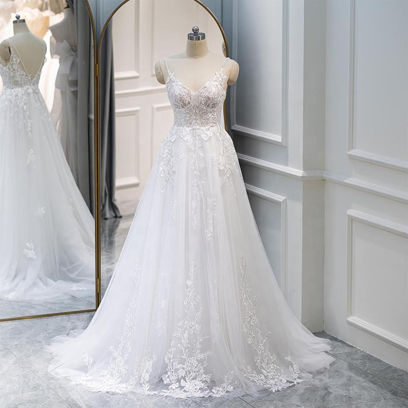 2022 Sexy Prom Lace Illusion Embroidery Wedding Gowns Dress