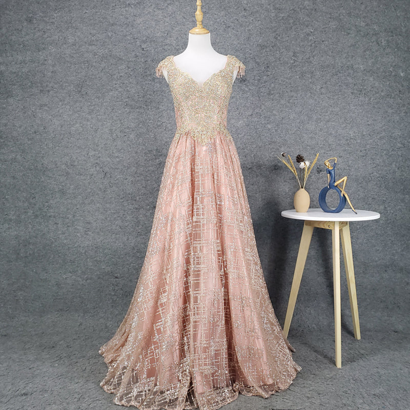 Sleeve Beading Sequin Deep V Women Party Dress Evening