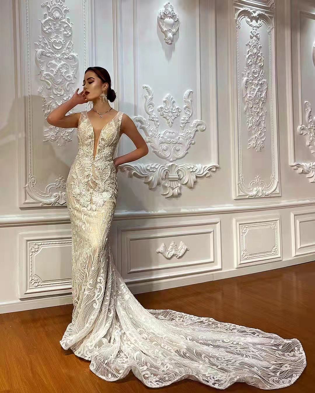 Mermaid 2022 Vintage Lace Bridal Wedding Dress - Image 3