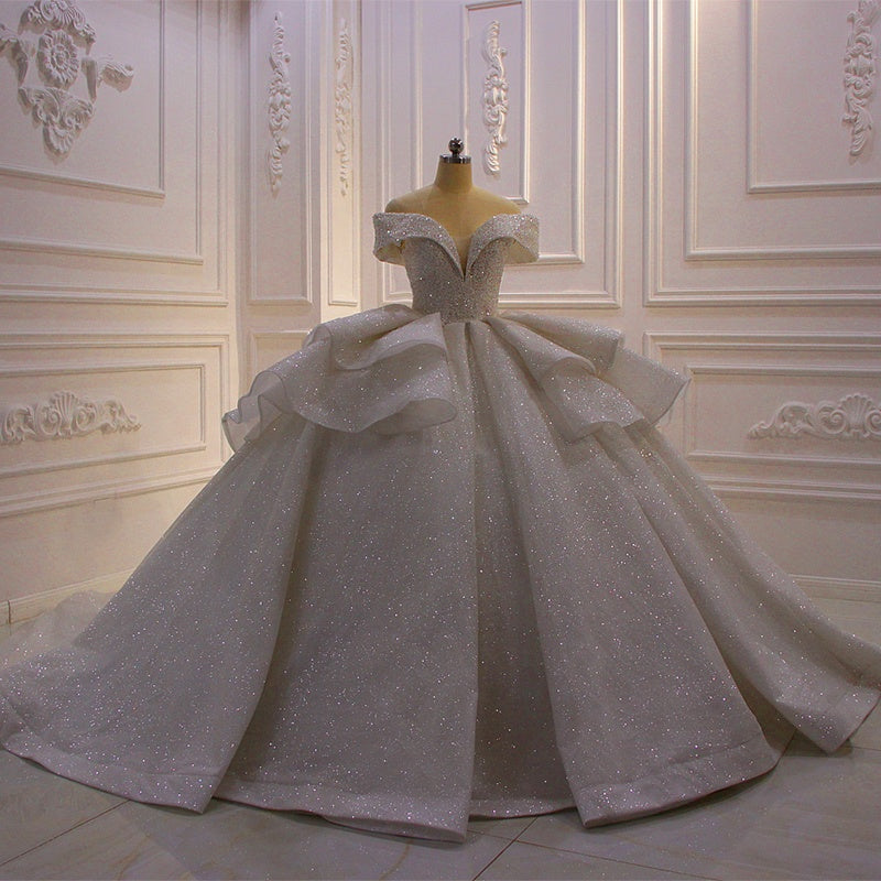Luxury Pearl Wedding Dress 2022 Sweetheart Bridal Prom Dress Retro Princess