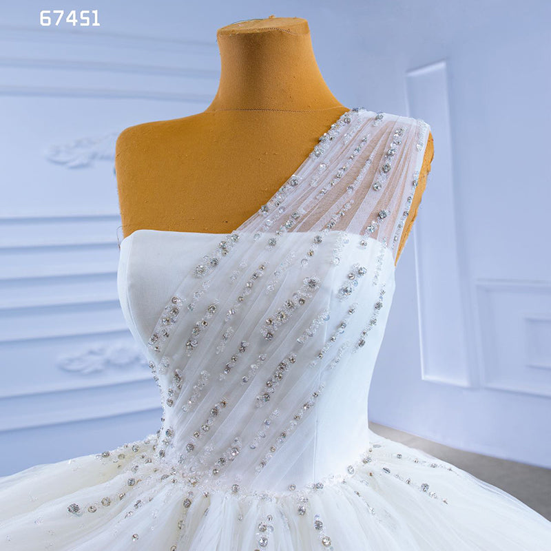 Low Key Wedding Dresses 2022 Simple One Shoulder Beaded Lace Bridal Wedding Dresses - Image 7