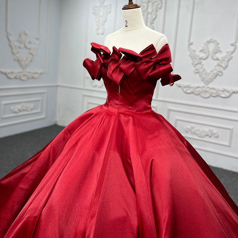 Elegant Red Party Bow Evening Prom Ball Gown Dress