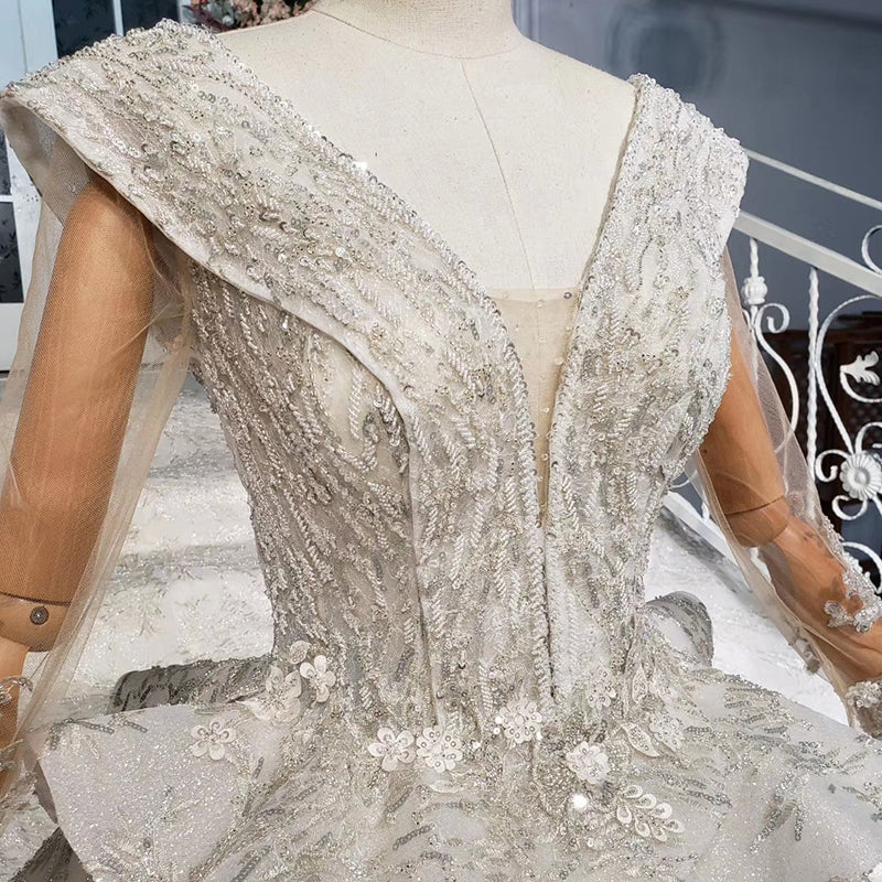 v neck long train heavy beaded wedding dress ball gown wedding dresses - Image 6