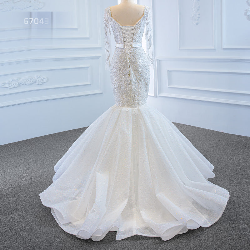 Long Sleeve Lace Mermaid Lace Elegant Bride Wedding Dress - Image 7