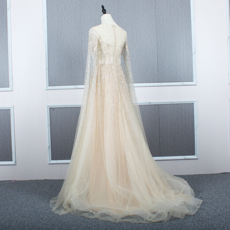 Ladies New Long-Sleeved High-Quality Lace Sequined Fluffy Skirt Evening Dress