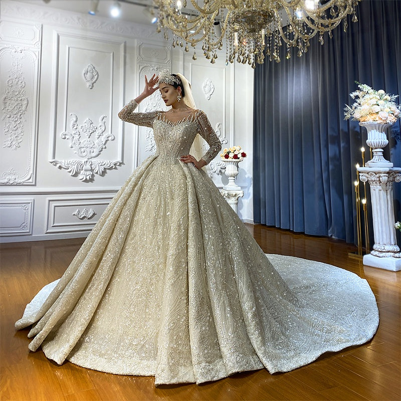 2022 Latest Design Wedding Dresses Bridal Dresses Long Sleeves Shiny Beaded  Women Dresses