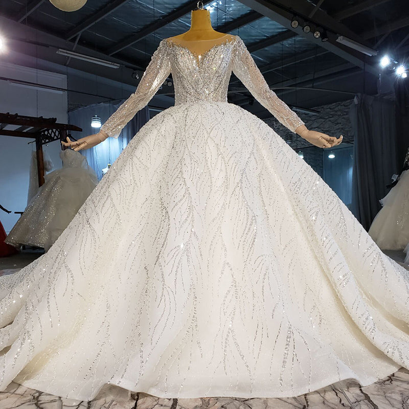 High Quality Long Sleeve Beading Lace Wedding Dress Bridal Gown - Image 3