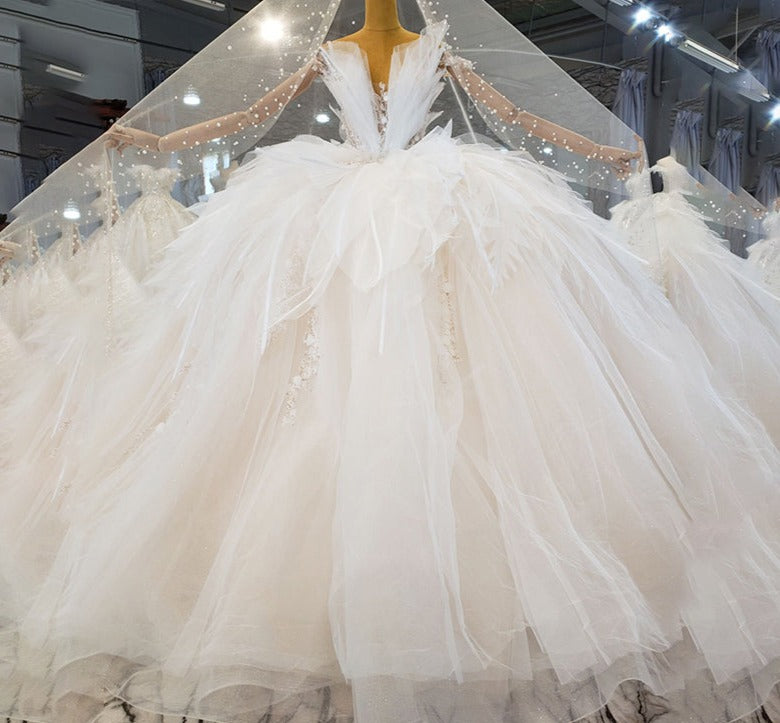 Ladies Formal Real Picture Luxury Lace Wedding Dress Bridal Gown - Image 5