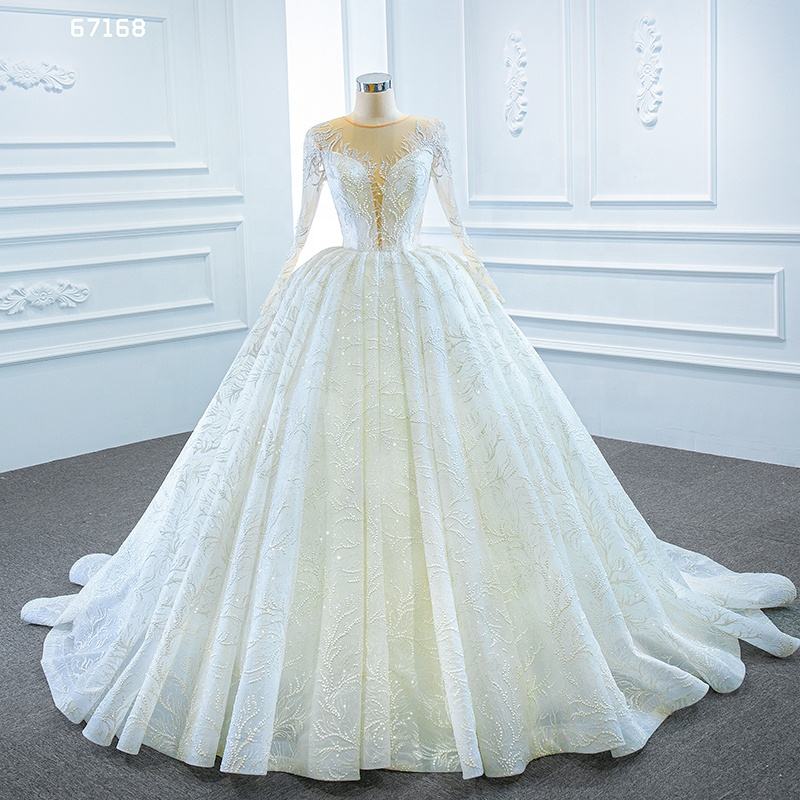 Luxury Long Sleeve Beading Applique Wedding Dresses For Bride