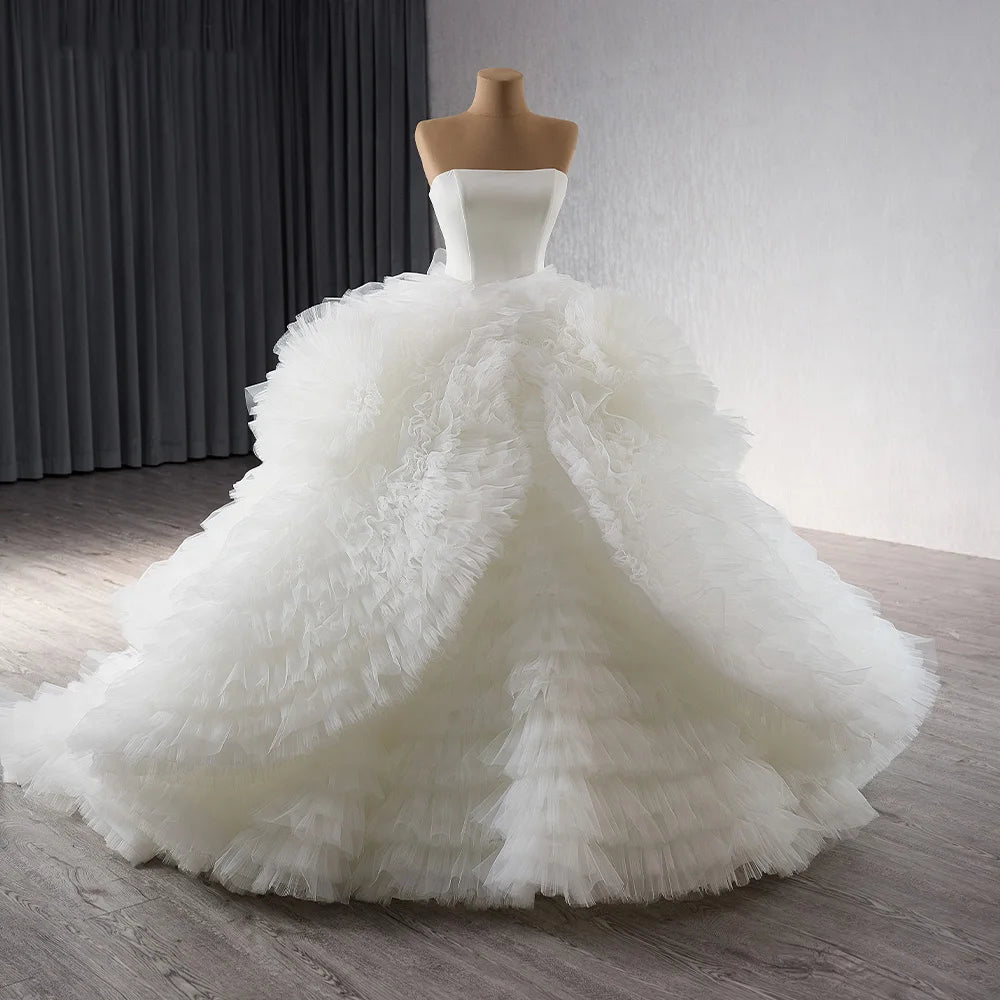 Tulle Beaded Lace Wedding Dress Elegant Luxury Beaded Bridal Satin Wedding Gowns