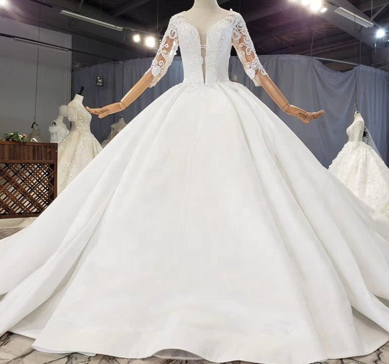 V Neck Lace Applique luxury Wedding Dress Ball Gown - Image 3
