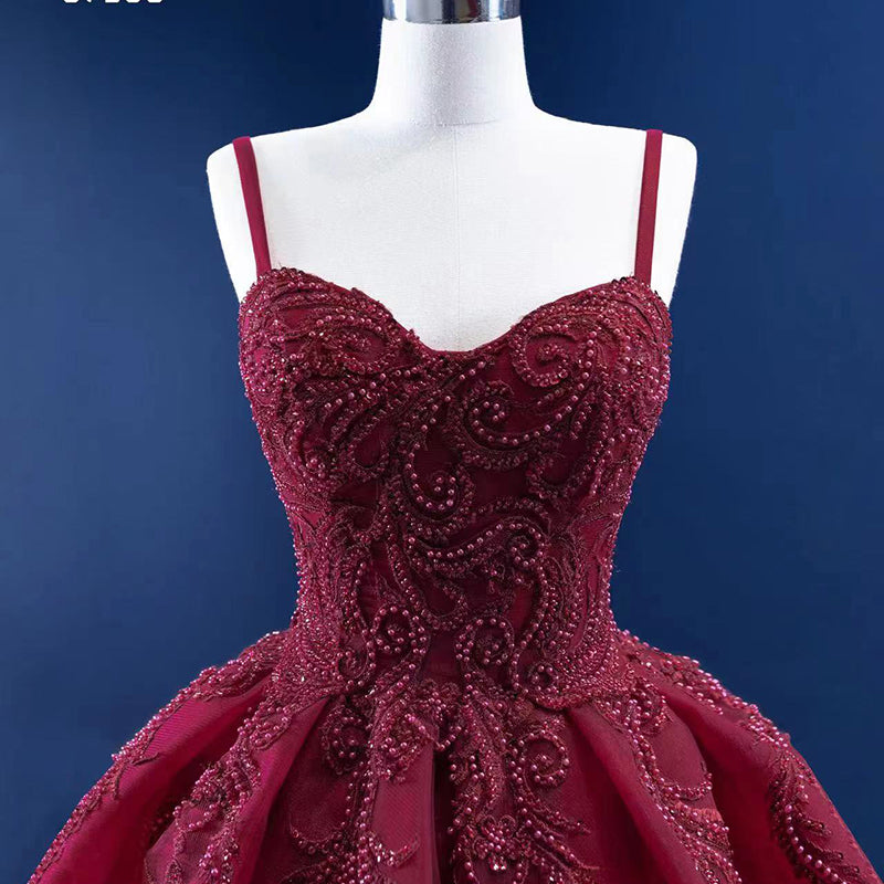 Red Wedding Dress Suspended Embroidered Cake Skirt Evening Dress - Image 6