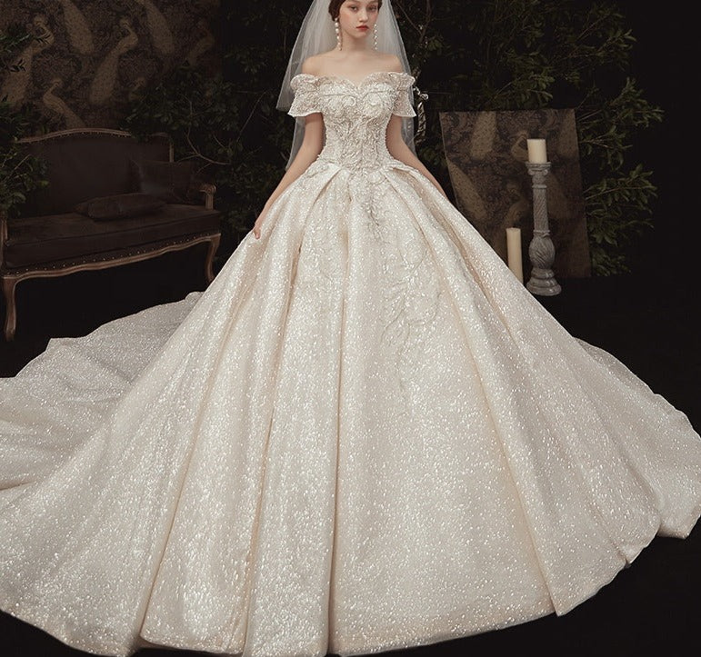 Luxury Empire Off Shoulder Wedding Dress Bridal Gown
