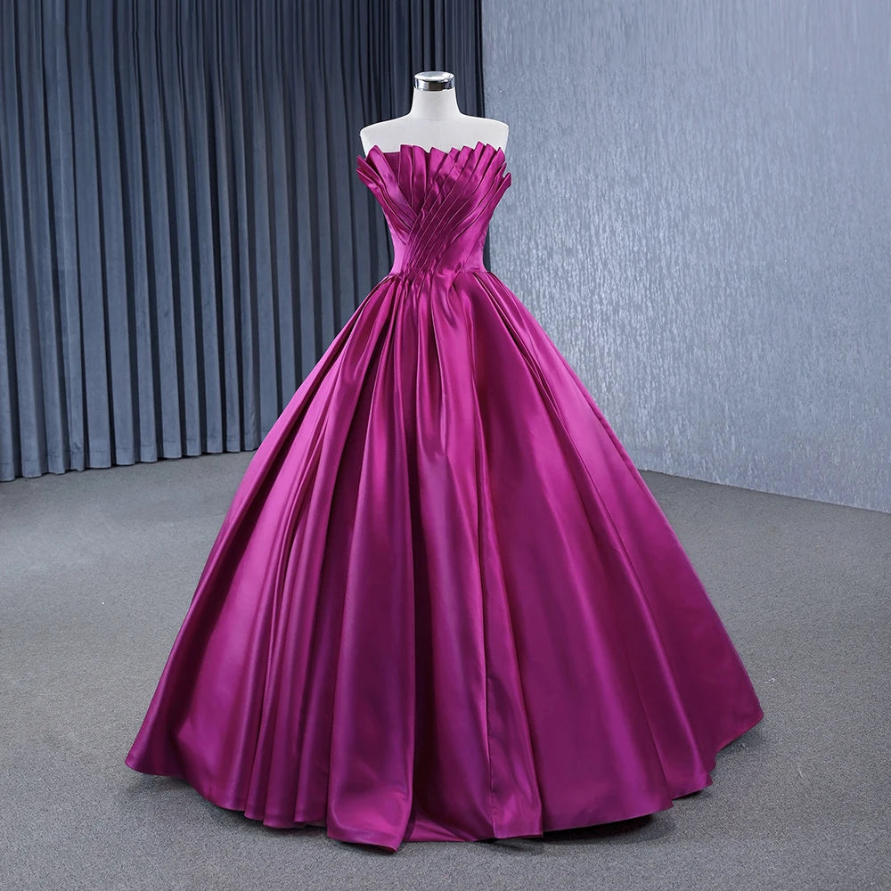 Real Pictures Fuchsia elegant Off-the-shoulder pleated satin Princess Ball Gown Sweetheart Wedding Dresses - Image 6