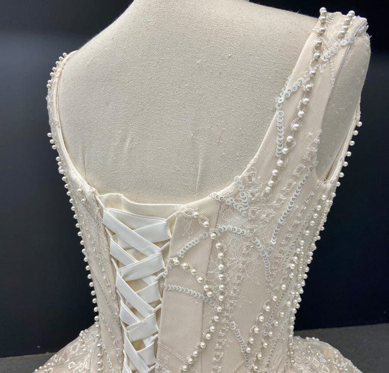 ball gown princess luxury crystal beaded lace wedding dress applique - Image 8