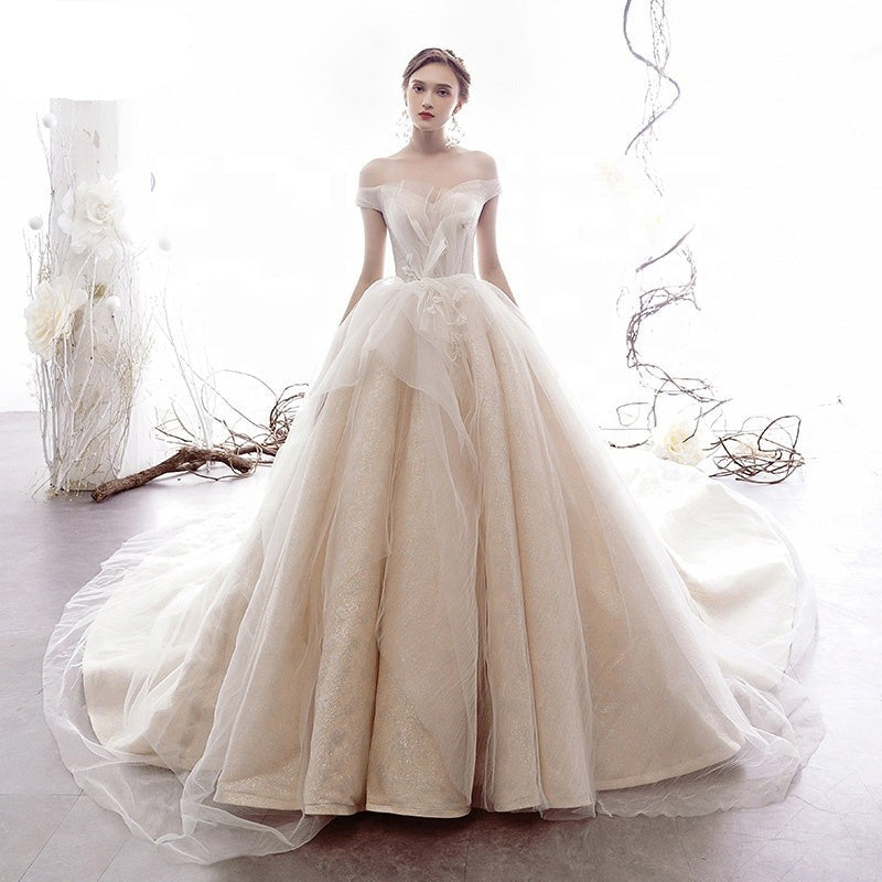 Empire Princess Lace Backless Chapel Train Bridal Gown  Wedding Dresses