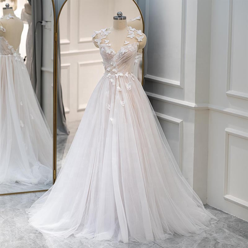 Elegant Simple Modest Sleeveless Modest Wedding Bridal Gowns Dress