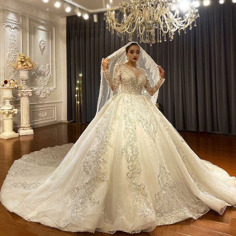 Glitter Crystal Illusion Ball Gown Wedding Dresses