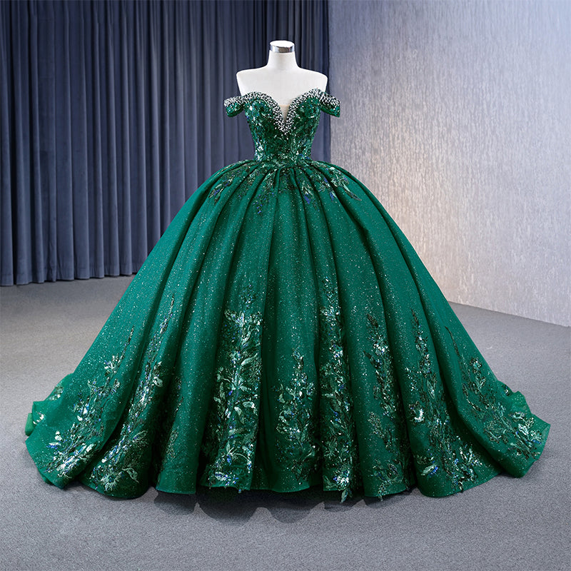 Green Quinceanera Dresses 3D Flower Beaded Sweet Prom Party Ball Gown