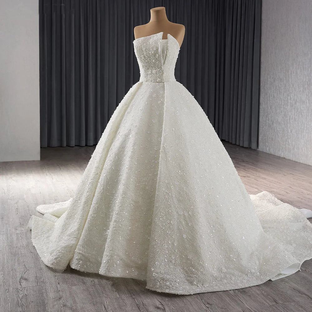 New Maxi Trailing Handmade Pearl Retro Lace Bridal Gown Plus Size Elegant Wedding Dress - Image 2