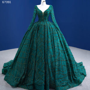 New Bride Elegant Temperament V-Neck Long-Sleeved Sequined Green Dress