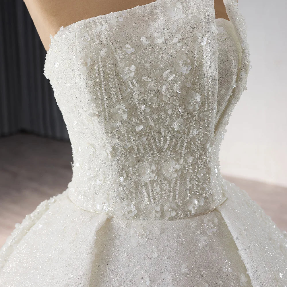 New Maxi Trailing Handmade Pearl Retro Lace Bridal Gown Plus Size Elegant Wedding Dress - Image 3