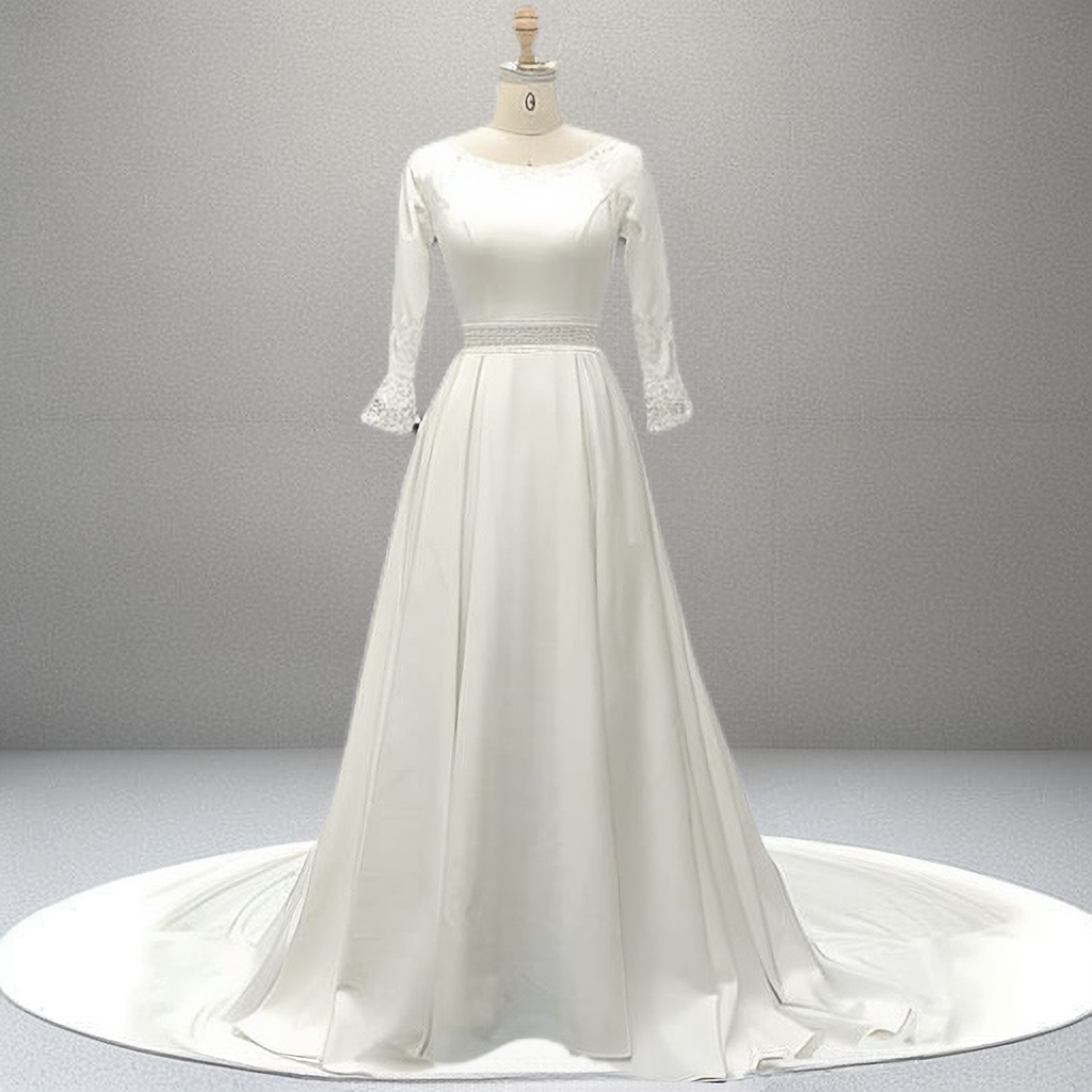 A Line Wedding Dress Party Prom Bridal Long Sleeve Bridesmaid Maxi Wedding Dresses
