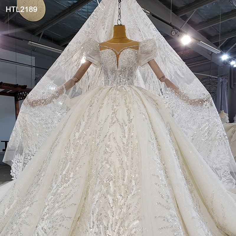 luxurious Vestidos De Novia Lace Sequin Long Wedding Dress Bridal Gown - Image 3