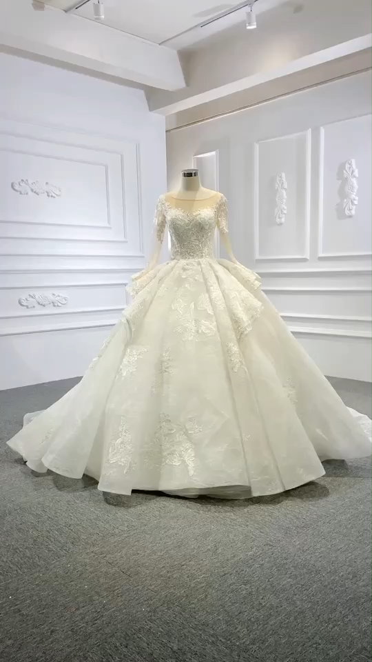 luxury design ball gown wedding dress with ivory lace appliques bridal gown - Image 2