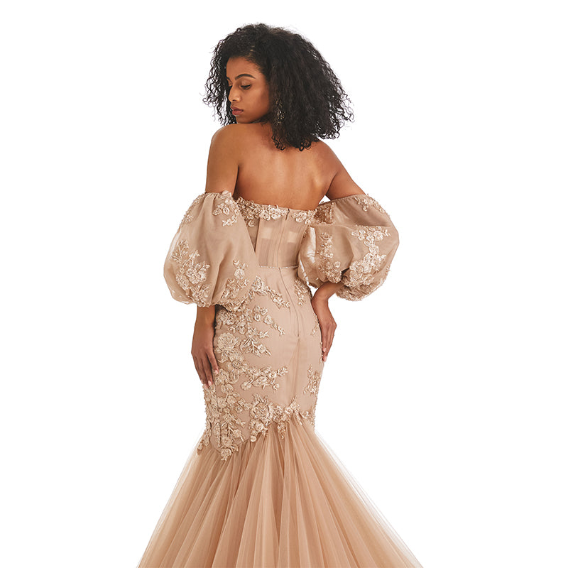 Latest Design Boho Dresses Long Women Lace Beaded Slim Fit Plain Evening Dresses - Image 5