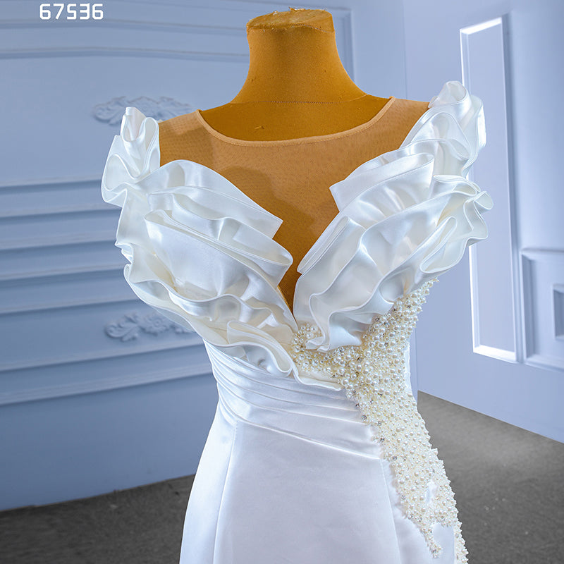 Elegant Casual Dresses White Stain Long Sleeve Princesses Bridal Gowns Wedding Dresses - Image 6