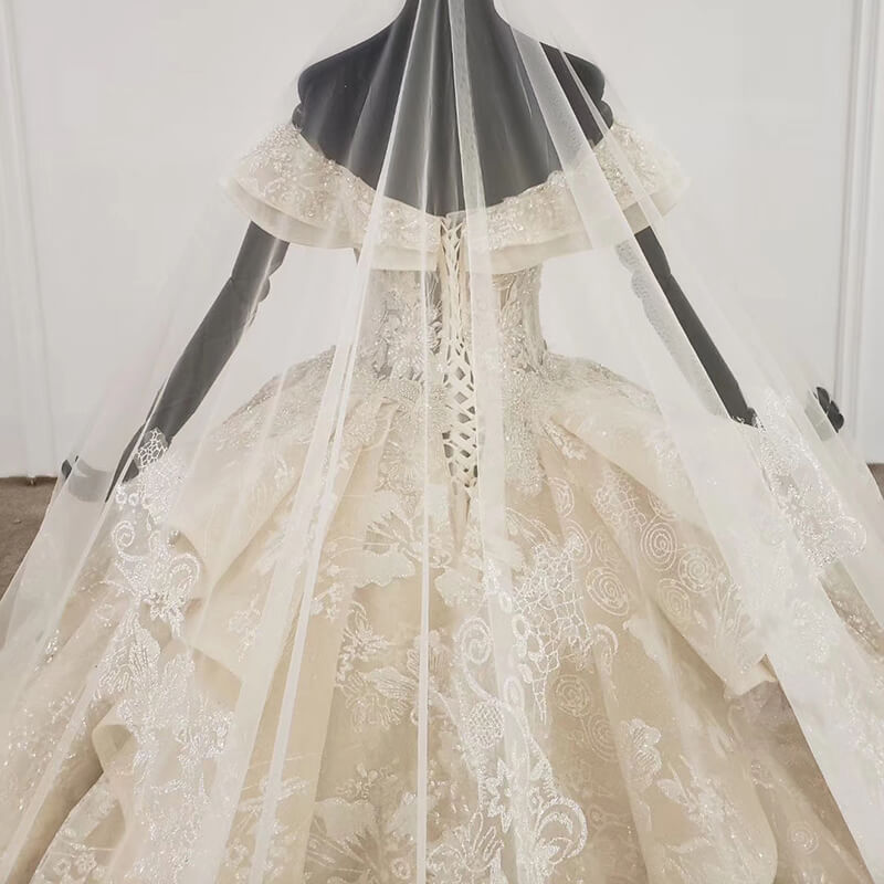 V Neck Off Shoulder Lace Elegant Bridal Wedding Gowns Dresses - Image 7