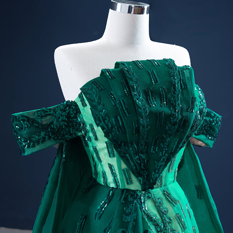 Ladies Elegant Beaded Slim Fit Green Evening Dress - Image 3