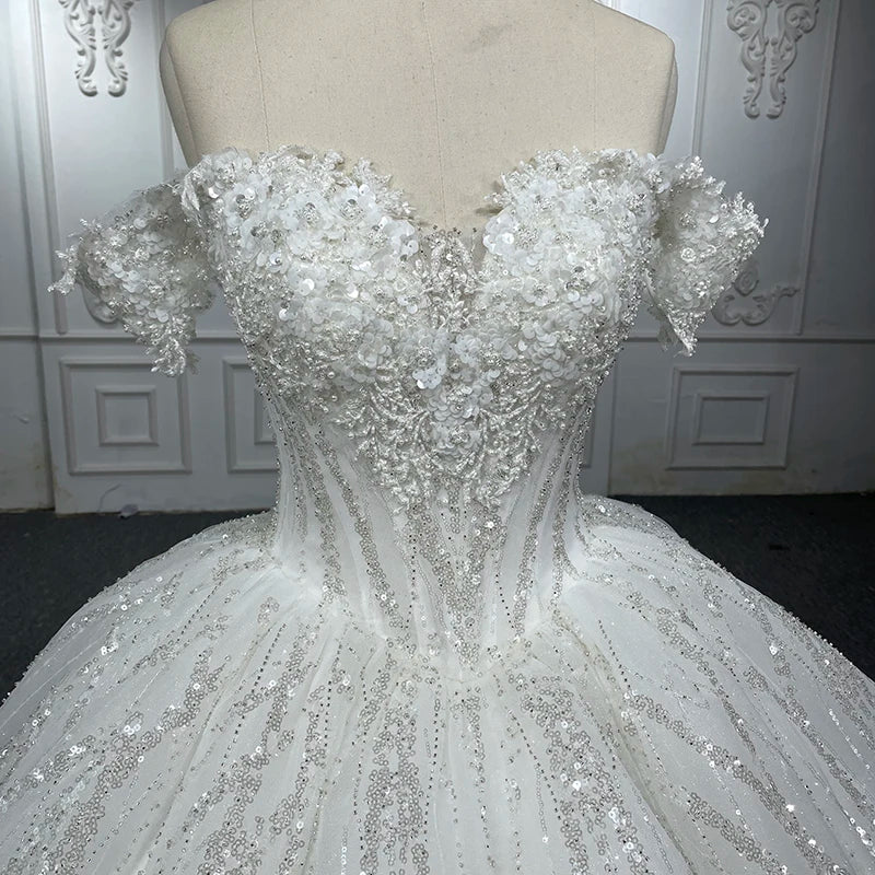 Beaded Full Of Sequins Flower Sweetheart wedding Ball Gown Dresses - Image 4