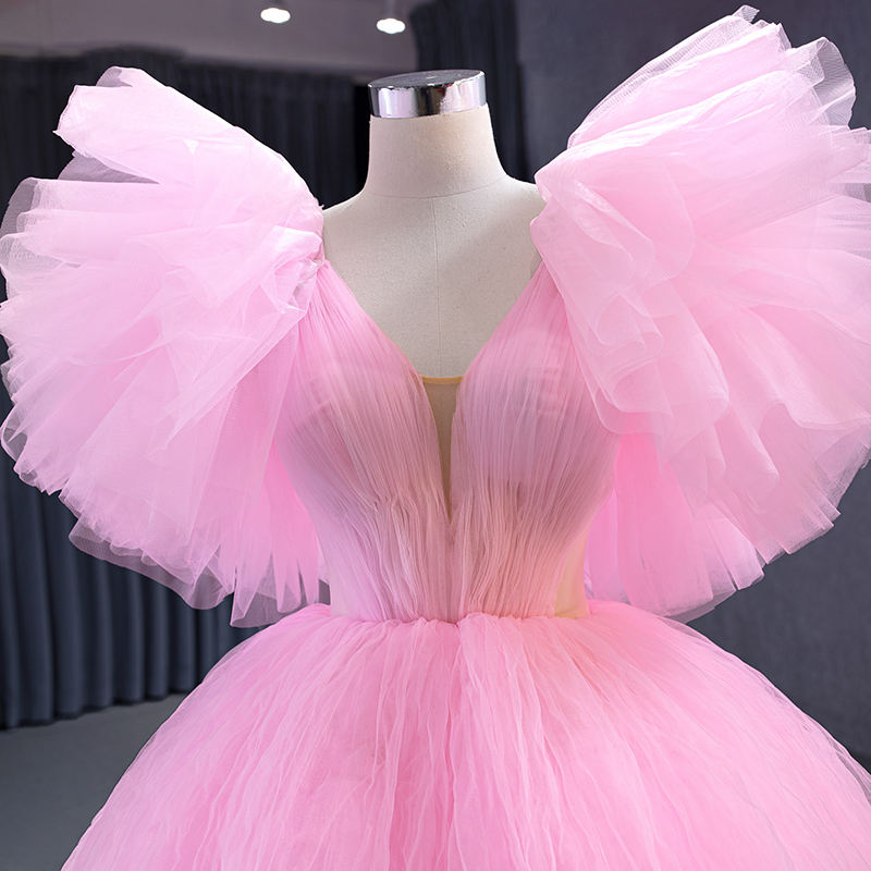 Pink Bridal Bow Chapel Train Evening Dresses - Image 3