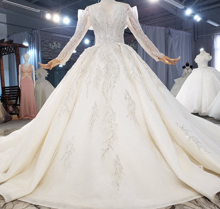 Elegant Long Sleeve Beading Sequin Women Wedding Dress Bridal Gown - Image 3
