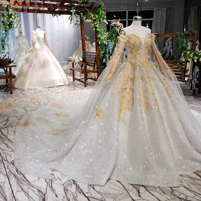 Luxurious Lace Illusion Off Shoulder  Wedding Dress Bridal Gown