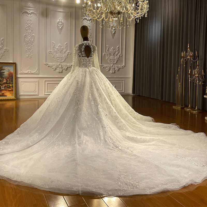 Long Sleeve 3D Flowers Applique Plus Size Ball Gown Vestidos De Novia Wedding Dress - Image 5