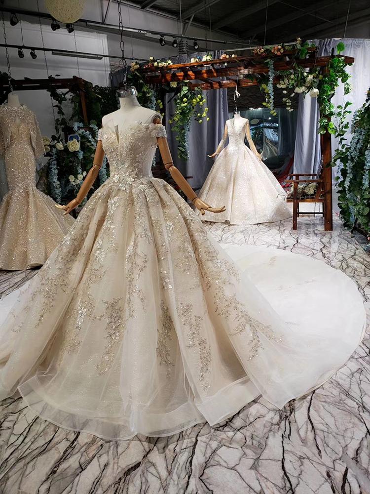 off shoulder elegant bridal dresses royal train wedding dresses - Image 6