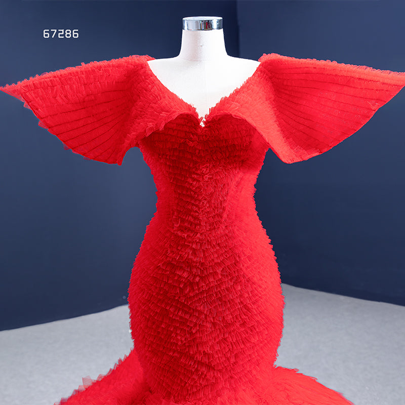 Women Elegant Mermaid Red Women Fashion Evening Dress - Image 3