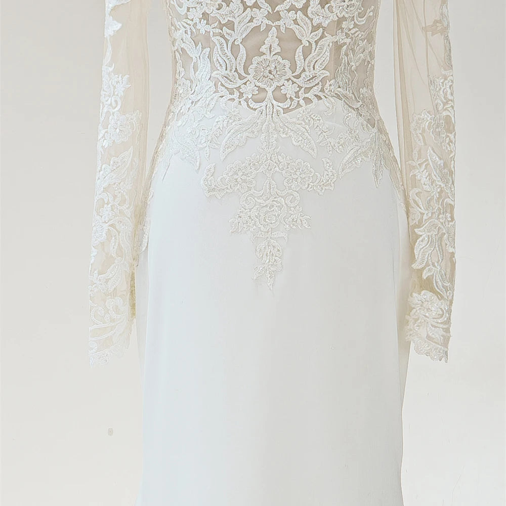 Beach Off Shoulder Boat Neck Lace Fabric Mermaid Wedding Dresses - Image 6