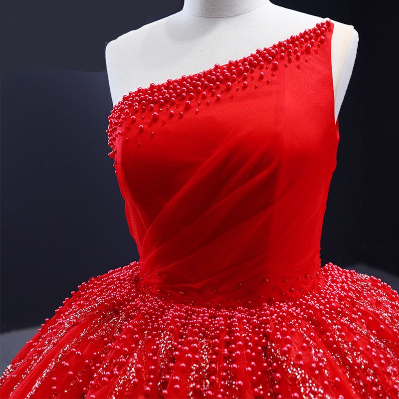 Sequins One Shoulder Lace Ball Gown Evening Party Dresses - Image 3