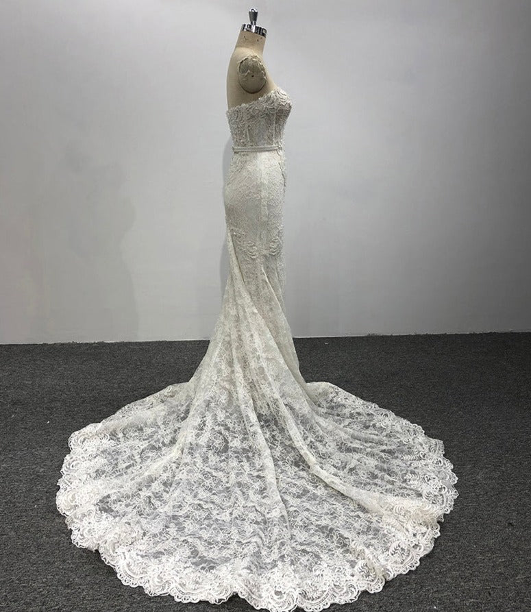Ladies Luxury Tube Top Diamond Embroidered Lace Bridal Wedding Dress - Image 4