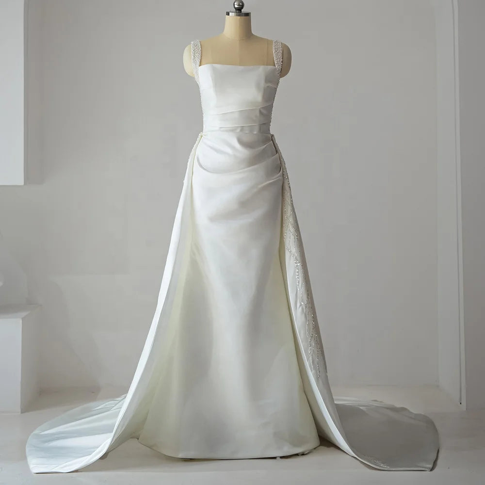 Satin Pearls Bridal Wedding Mermaid Dresses For Women