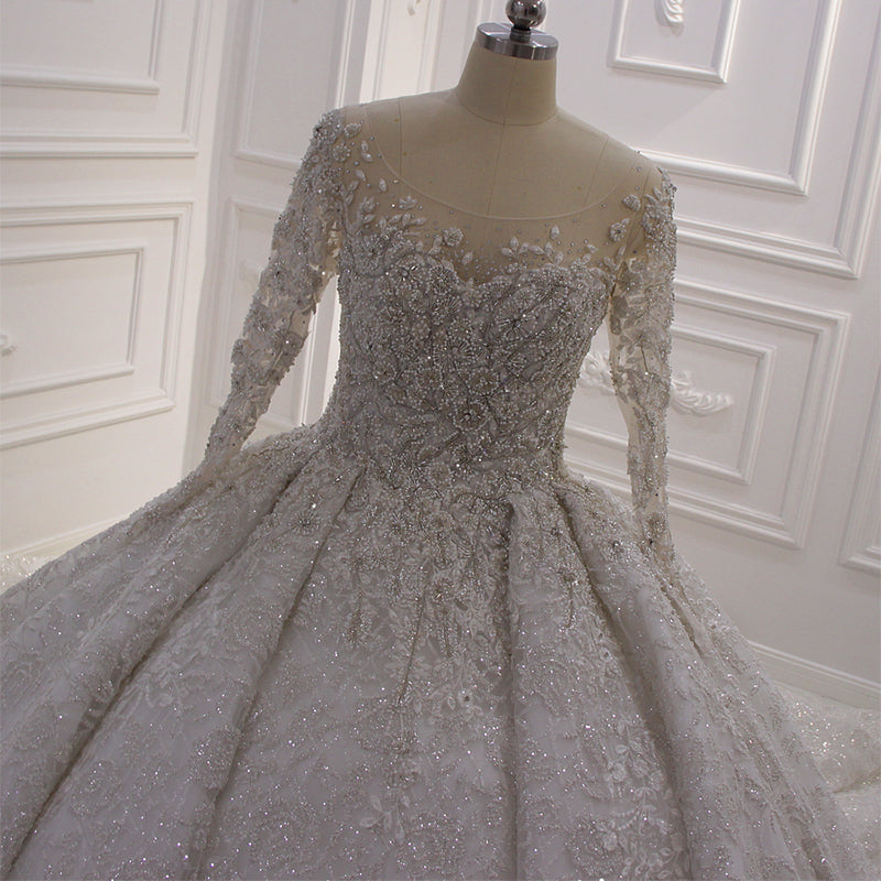 Wedding Dresses Elegant Long Sleeves Modern Embroidered Sand Sequins Draped Plus Size Women Dresses - Image 4