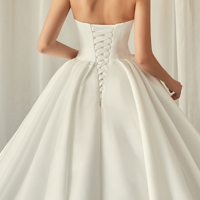 Modern Sweetheart Neck Sleeveless Cathedral Train Bow Ruffles Ball Gown Wedding Dresses For Bride - Image 7