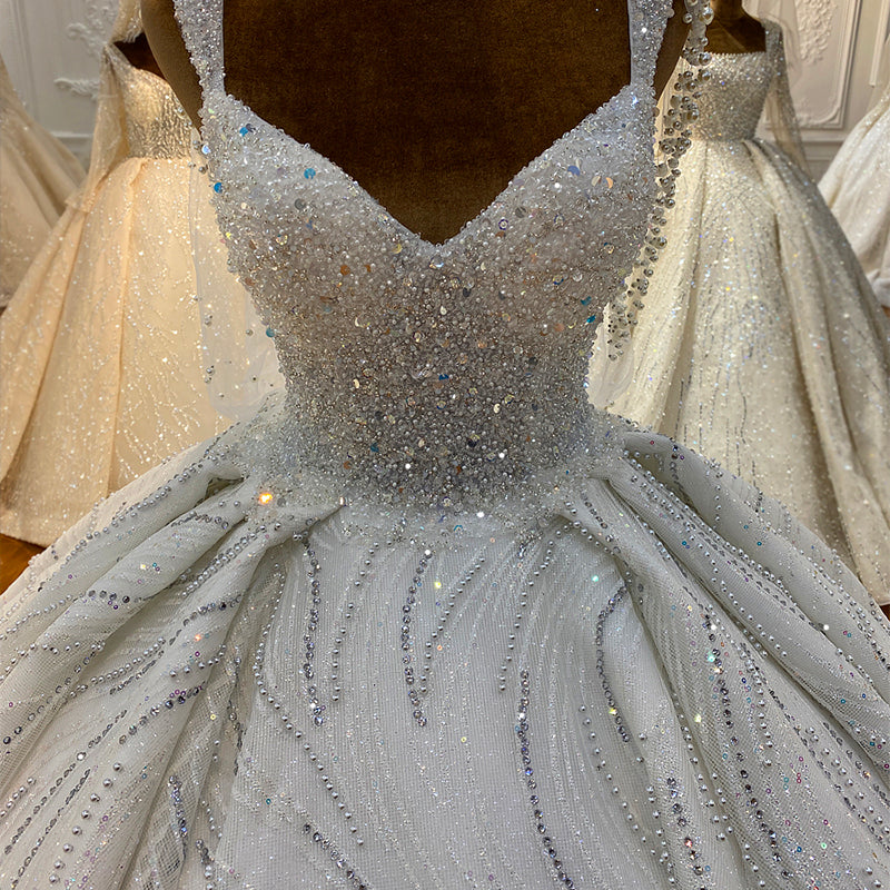 2022 New Luxury Wedding Dress Pearl Glazed Sling Lace Sparkling Bridal Dress - Image 6